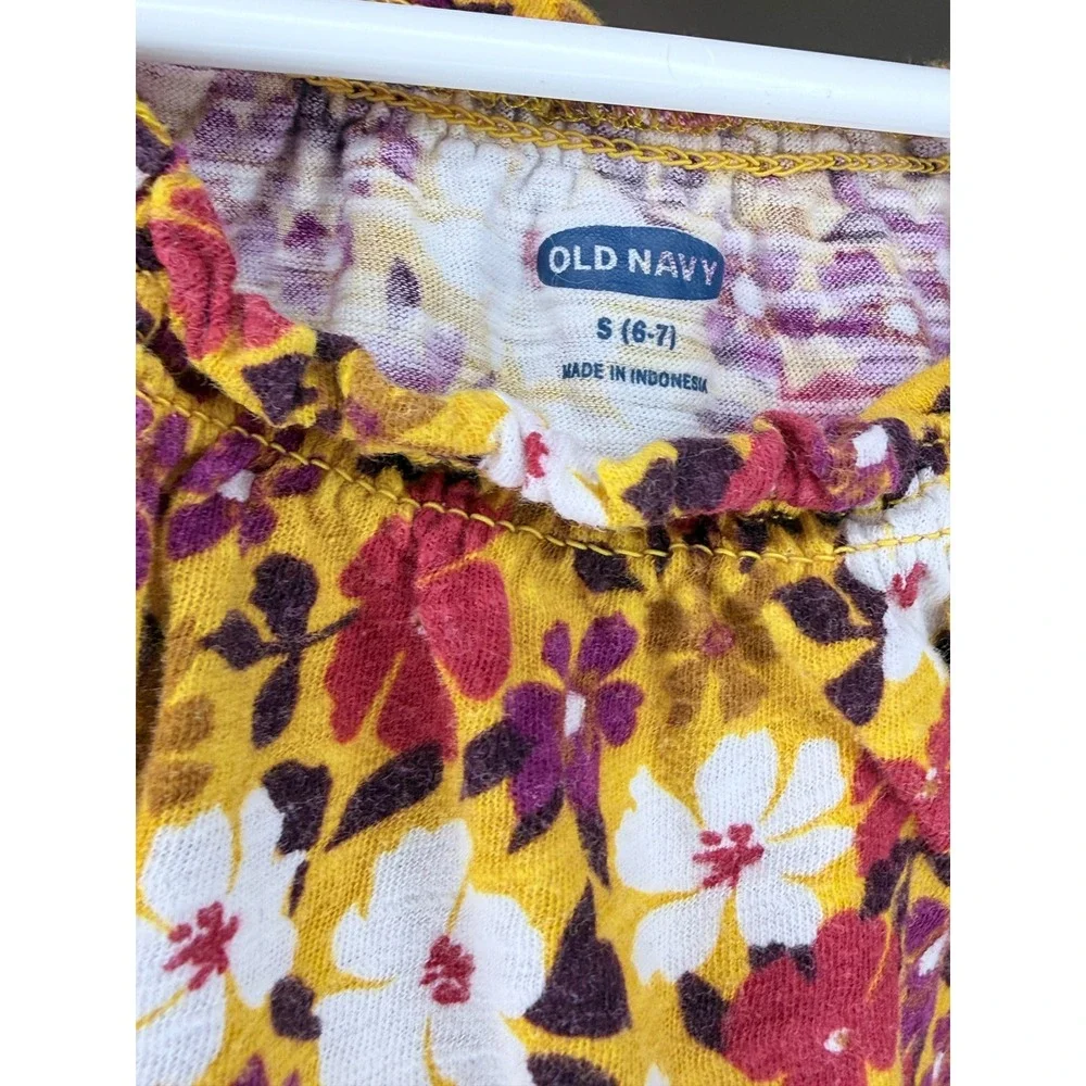 Old Navy Girl Floral Peasant Blouse Mustard Yellow Long Sleeve S‎ 6-7